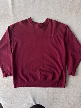 90s True Vintage Nike Crewneck Sweatshirt Faded Burgundy Distressed Swoosh